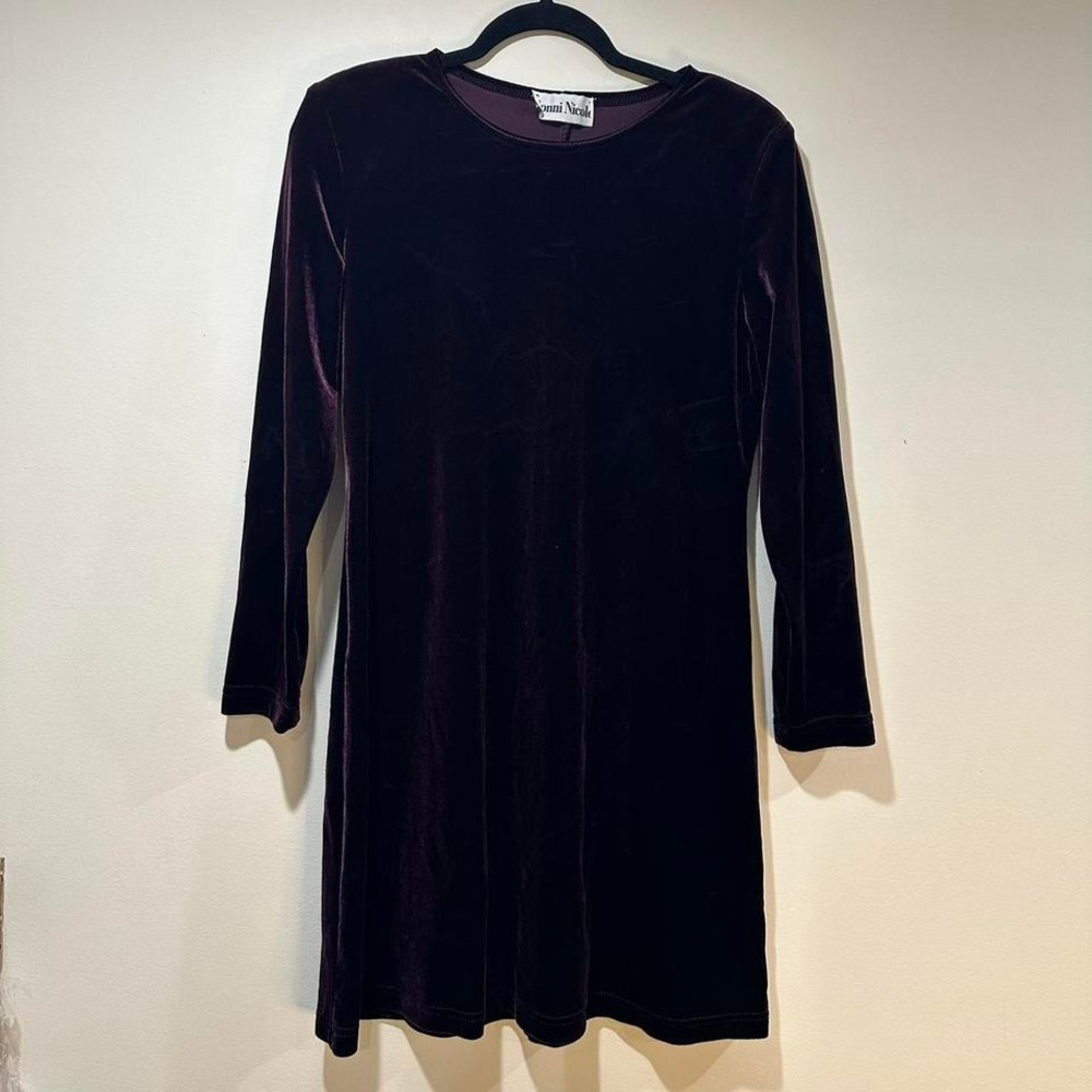 VTG Purple Velvet Mini Dress Size 8 Petite Long Sleeve A Line ronni Nicole‎